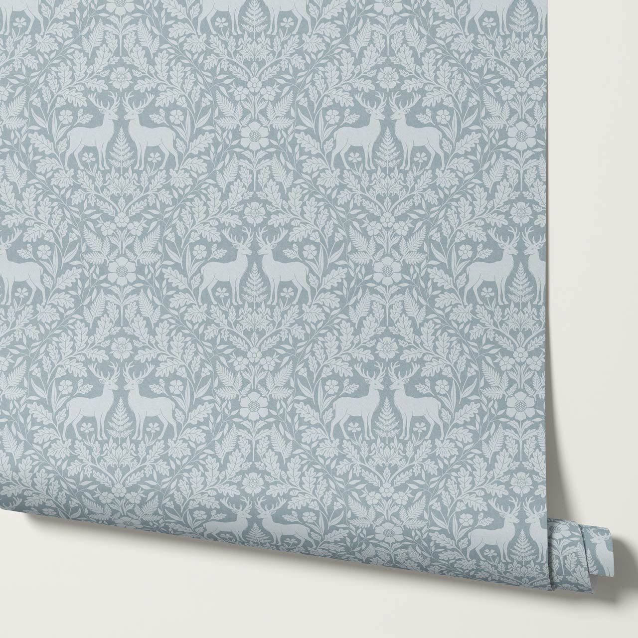 Nefeli Stags Damask Sky Blue Wallpaper