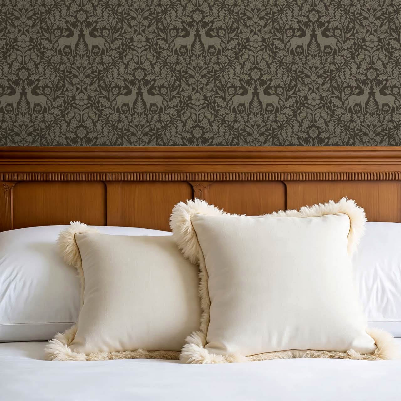 Nefeli Stags Damask Taupe Brown Wallpaper