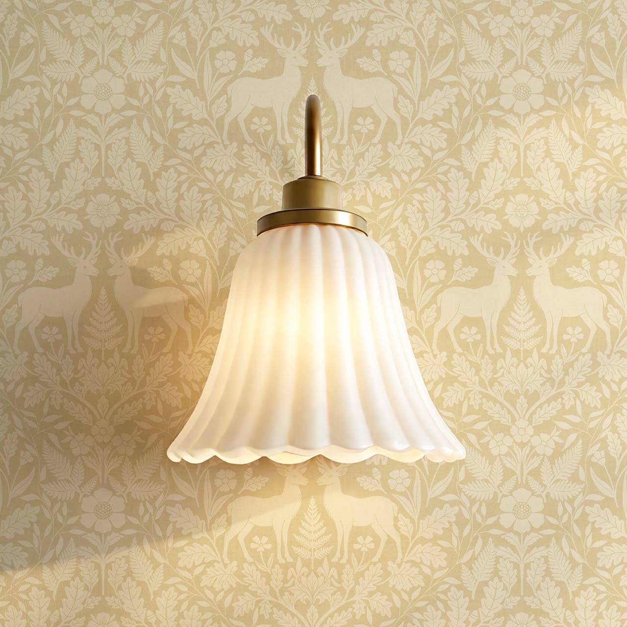 Nefeli Stags Damask Almond Gold Wallpaper