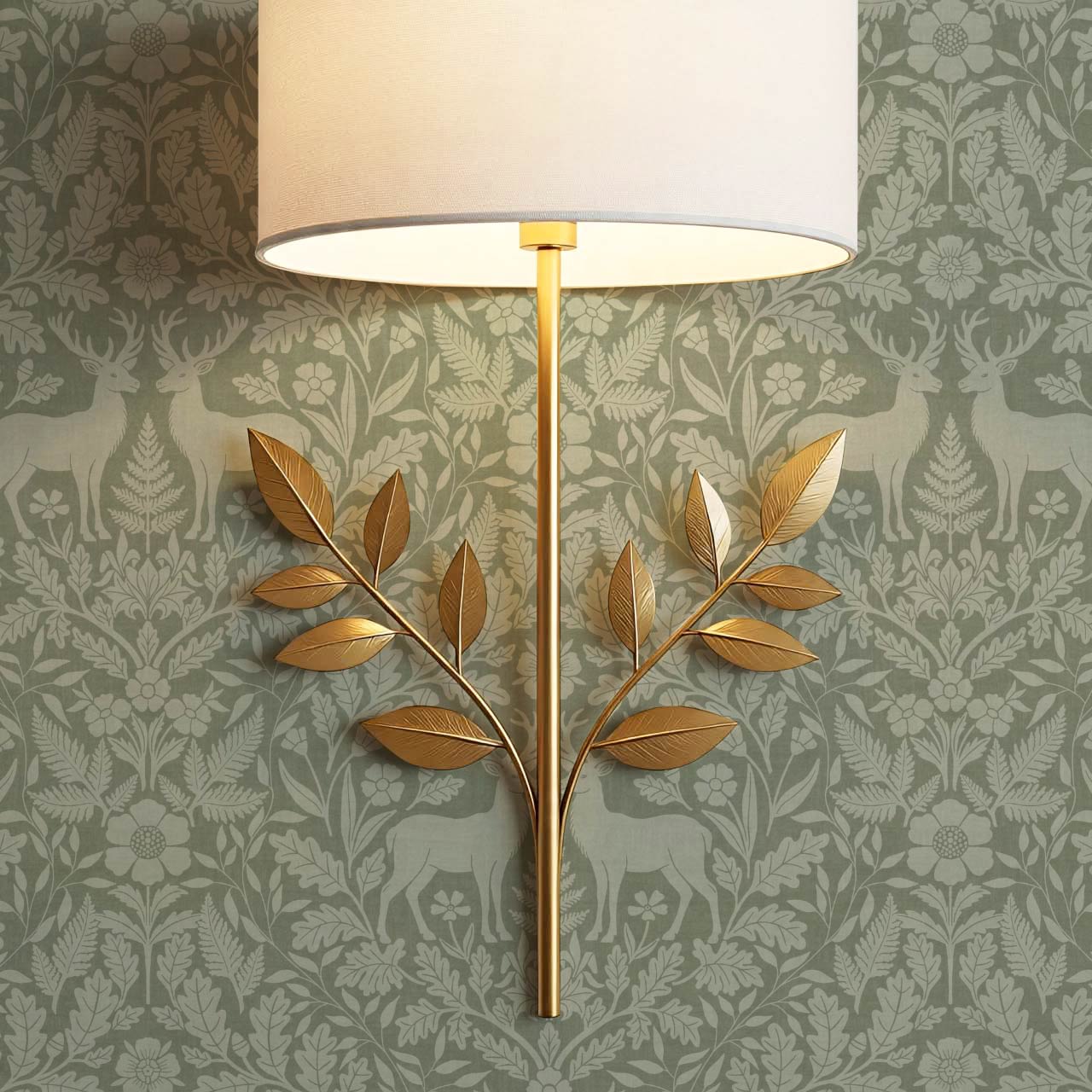 Nefeli Stags Damask Moss Green Wallpaper