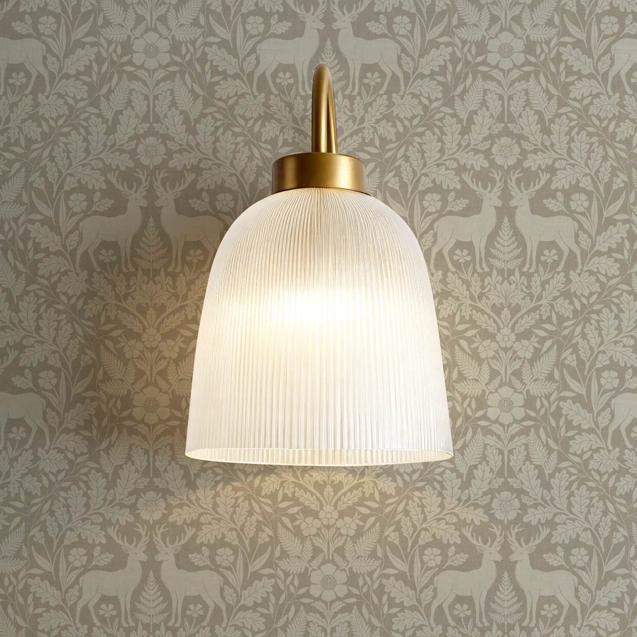 Nefeli Stags Damask Olive Stone Wallpaper