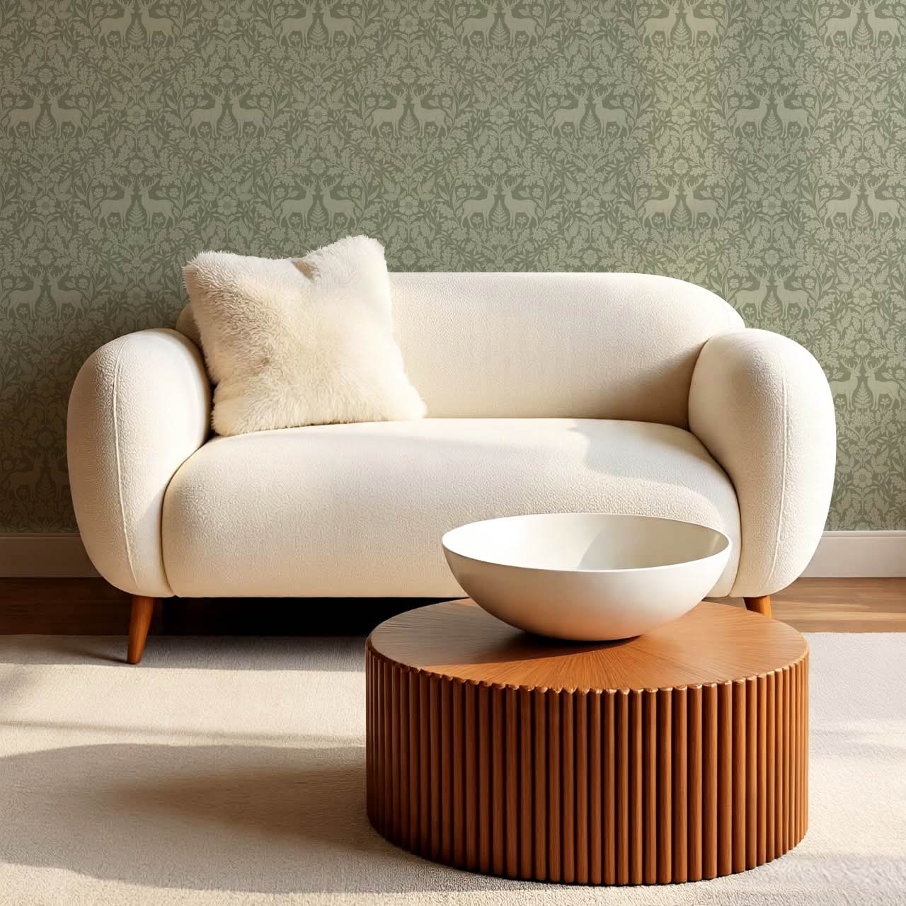 Nefeli Stags Damask Moss Green Wallpaper