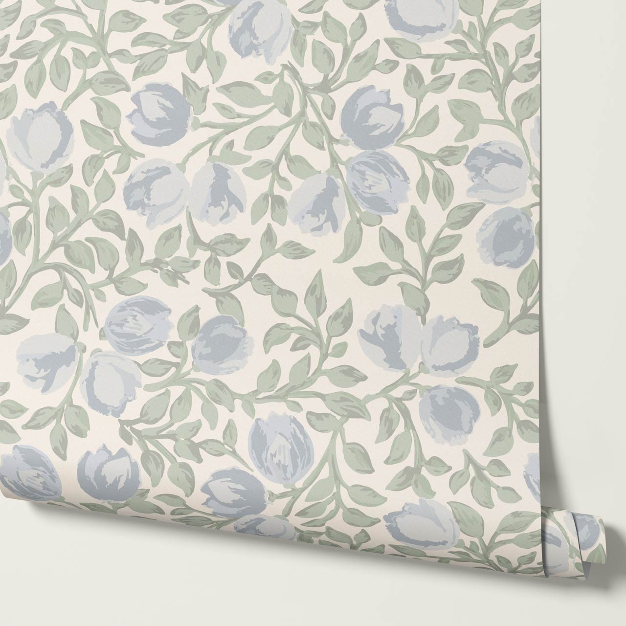 Novus Blooms French Blue Cream Wallpaper