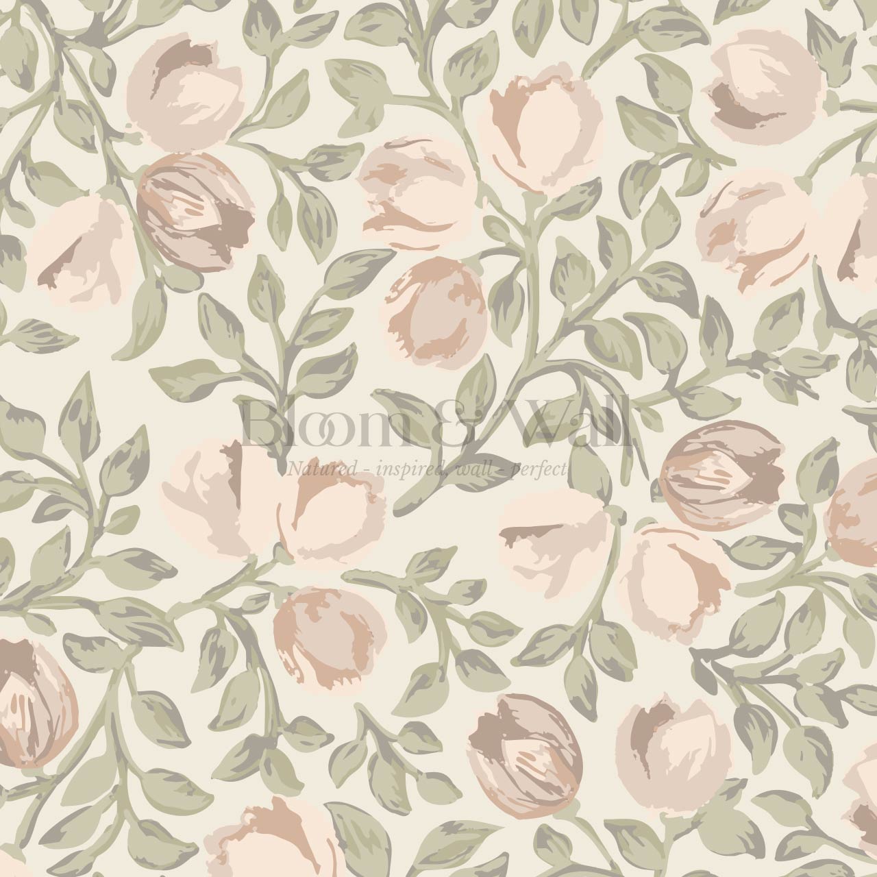 Novus Blooms Soft Sage Blush Wallpaper