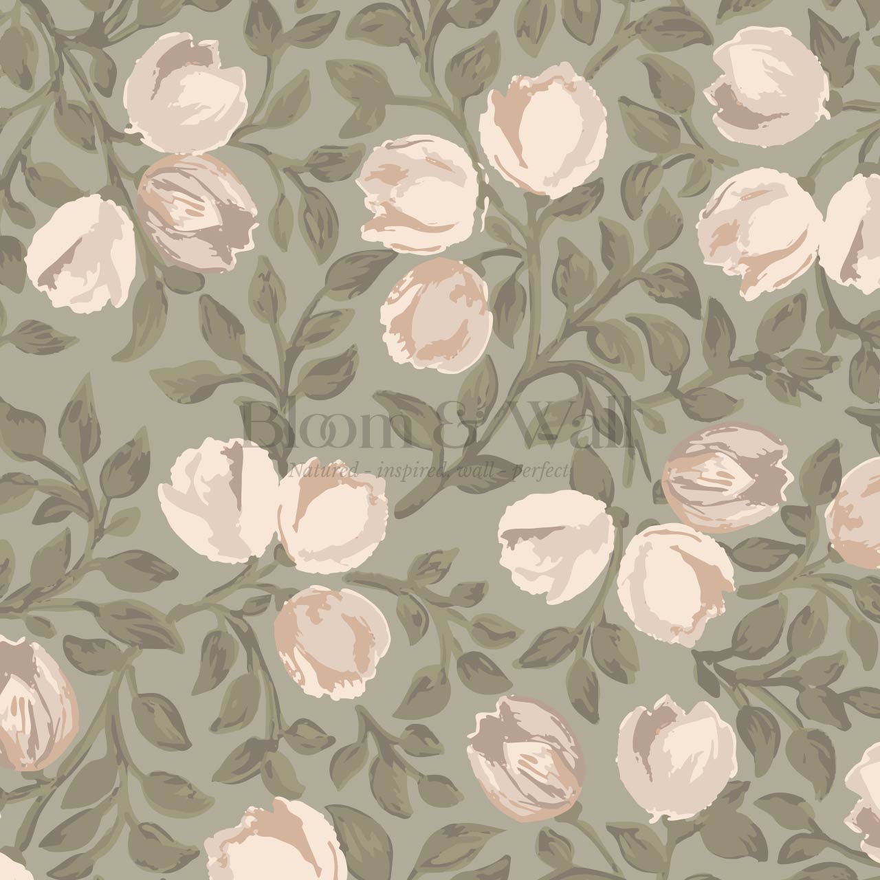 Novus Blooms Sage Cream Wallpaper