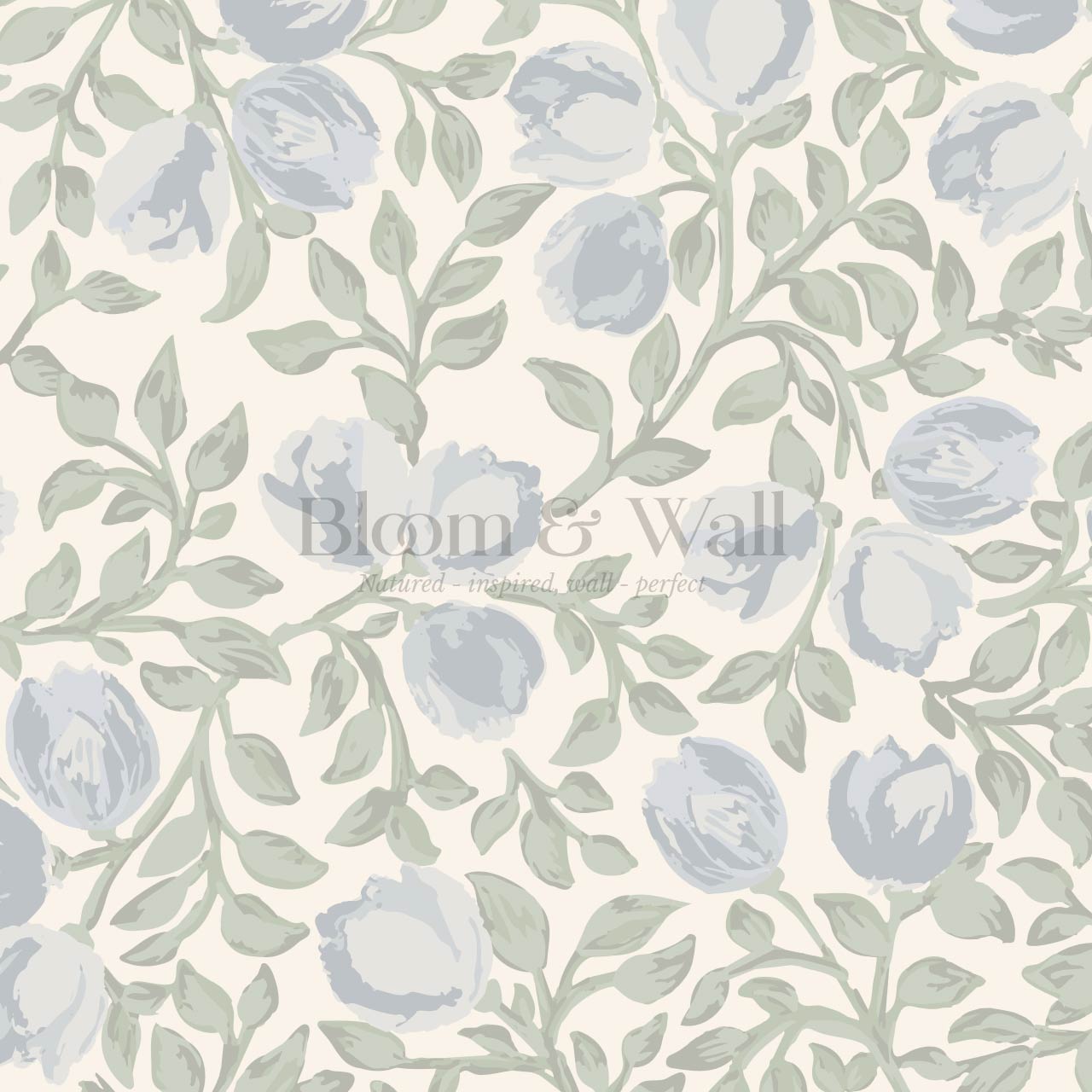 Novus Blooms French Blue Cream Wallpaper