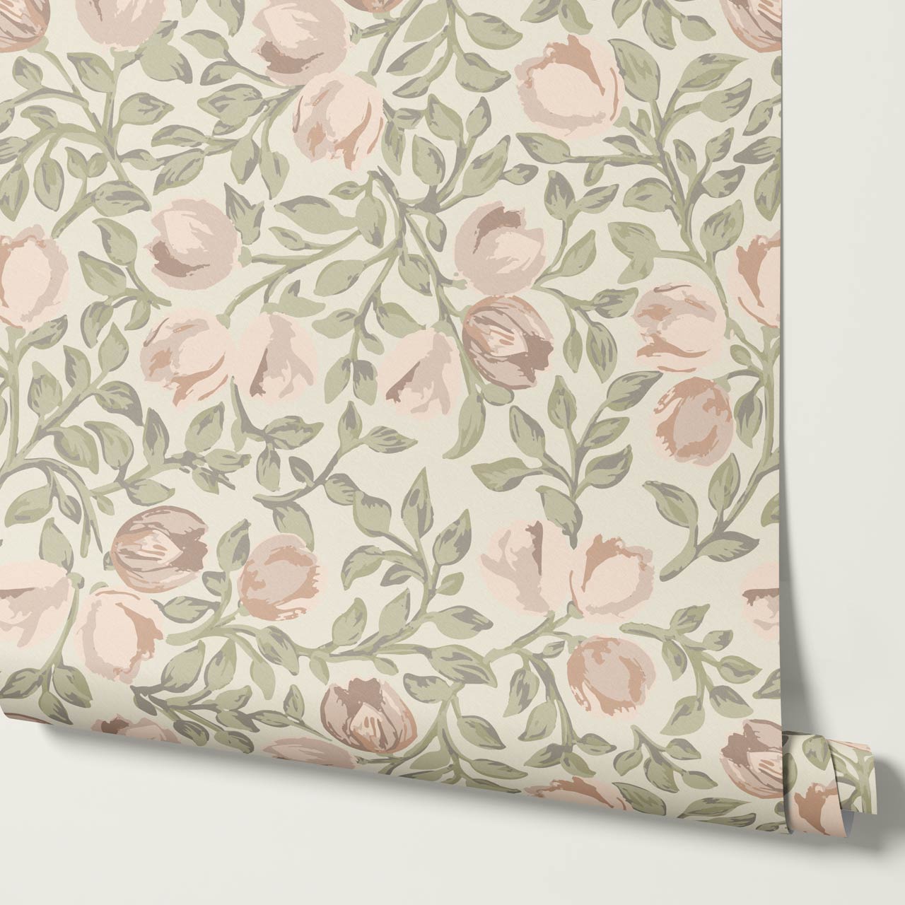 Novus Blooms Soft Sage Blush Wallpaper
