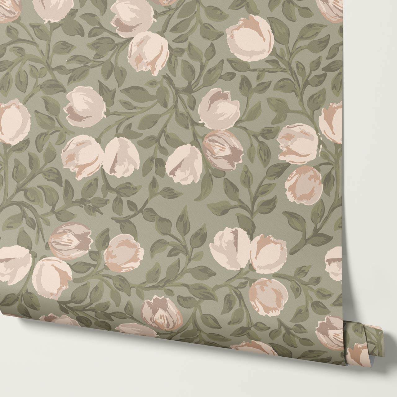 Novus Blooms Sage Cream Wallpaper