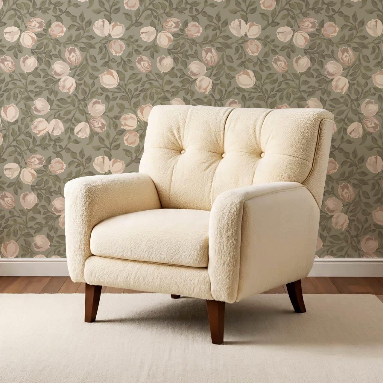 Novus Blooms Sage Cream Wallpaper