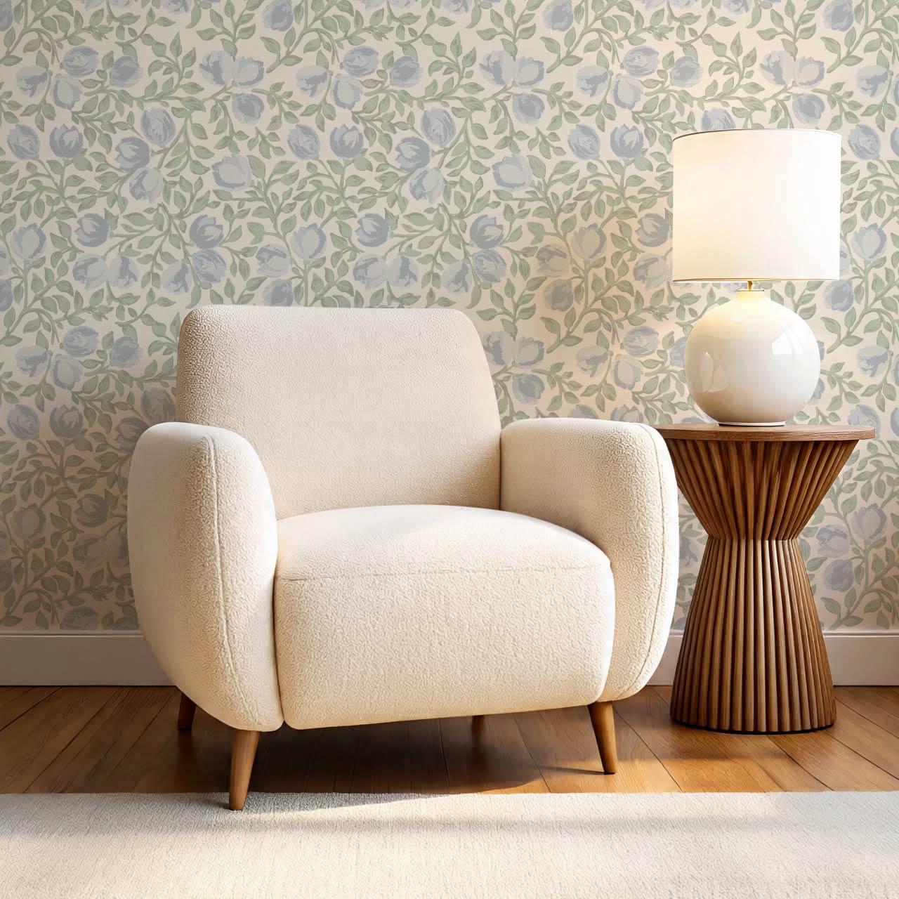 Novus Blooms French Blue Cream Wallpaper