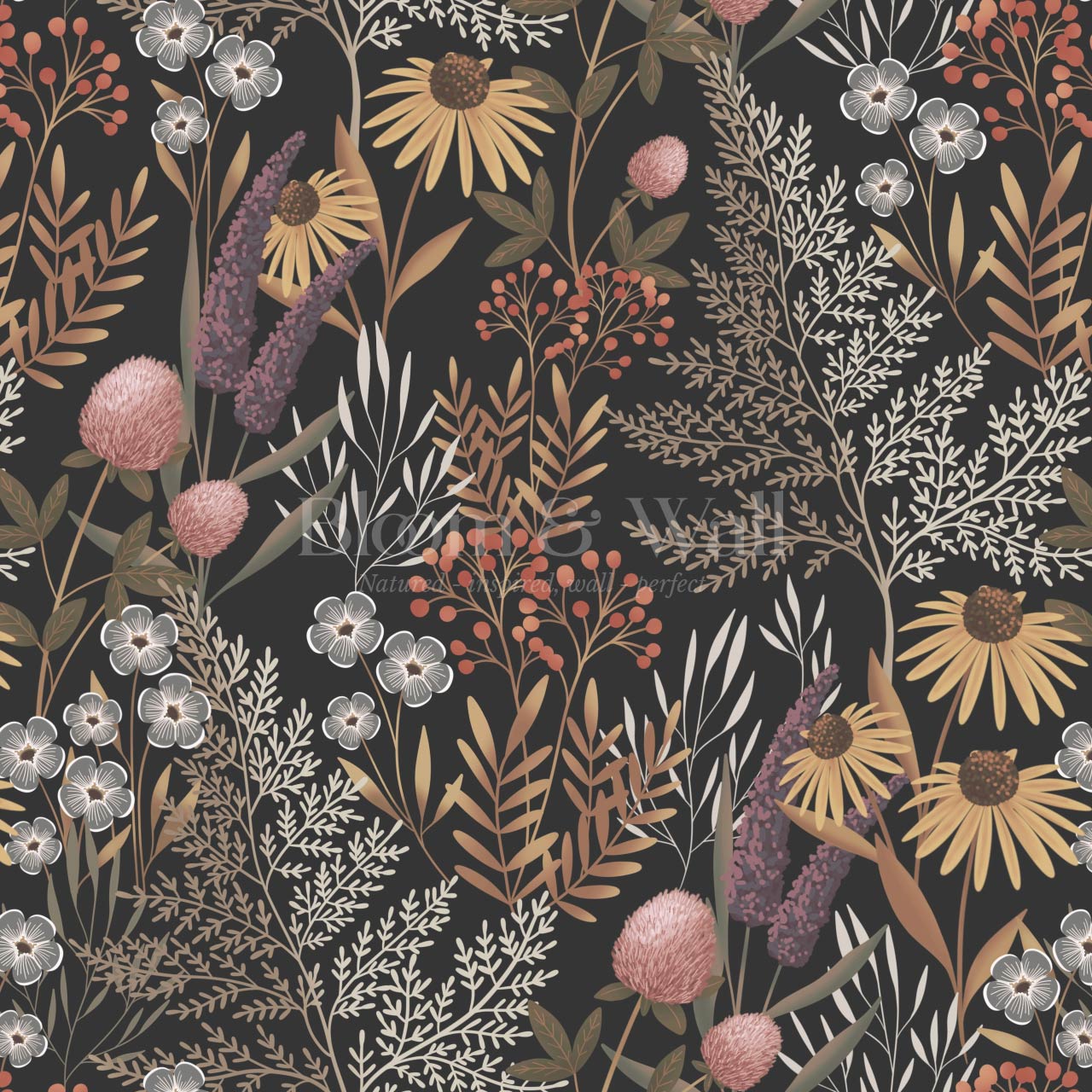 Nuria Wildflowers Earth Brown Wallpaper
