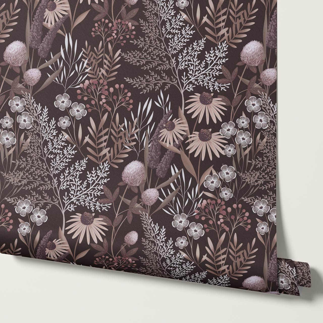 Nuria Wildflowers Plum Wine Wallpaper