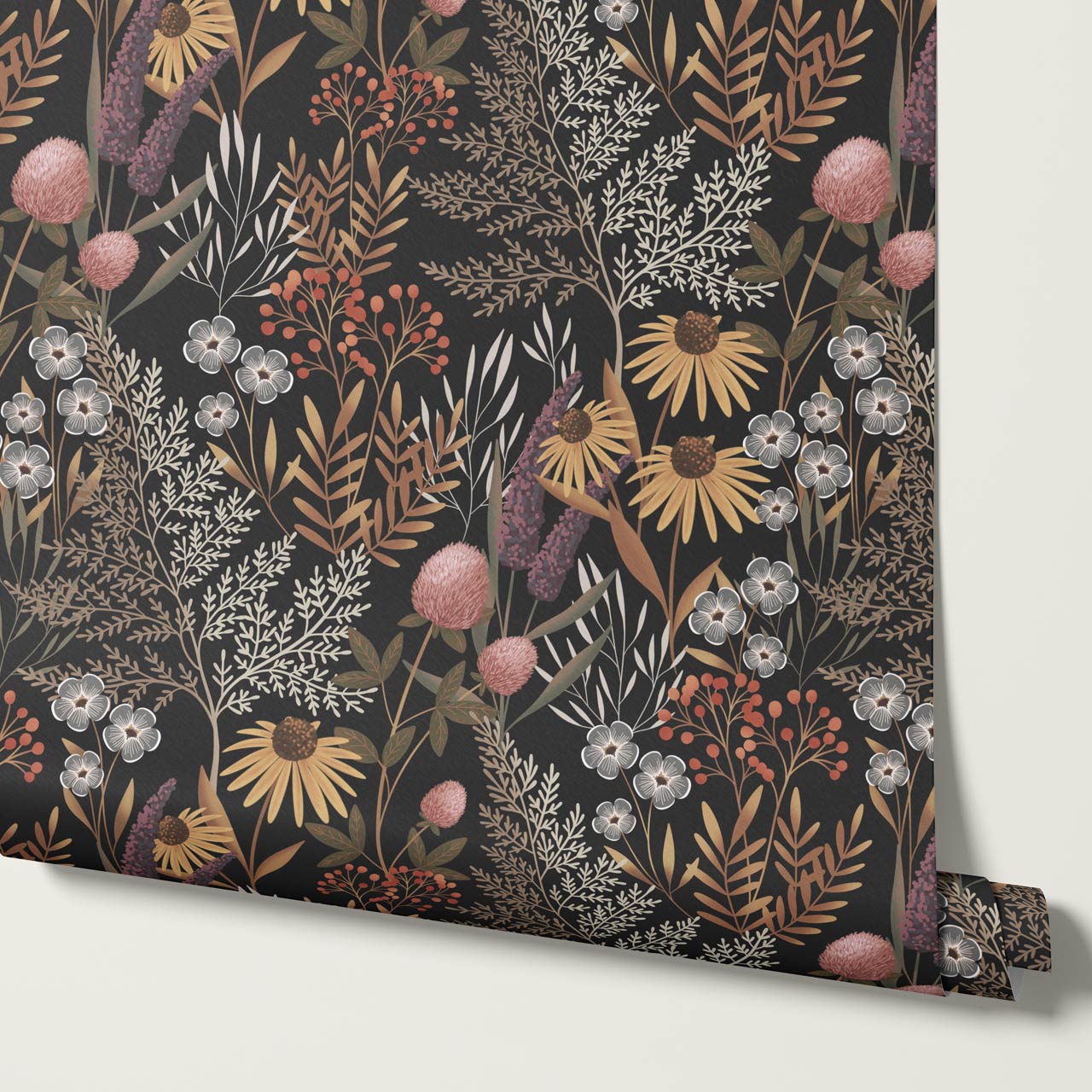 Nuria Wildflowers Earth Brown Wallpaper