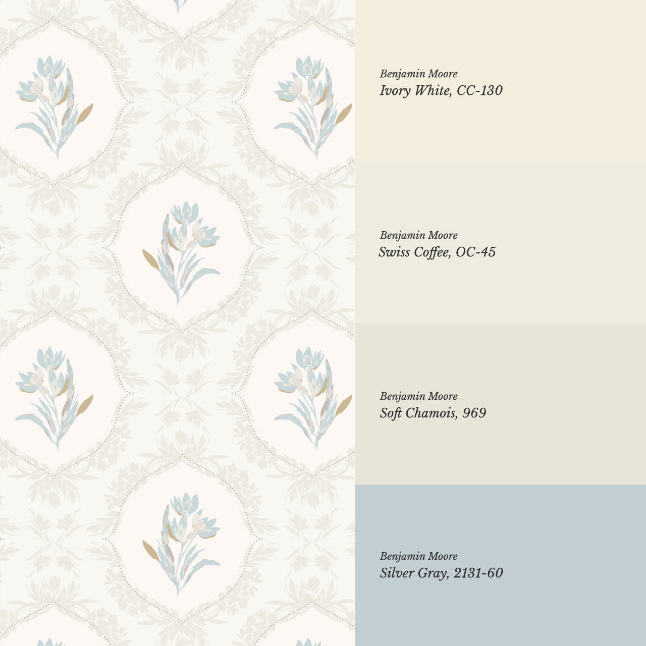 Oaklynn Baroque Blossom Blue Cream Wallpaper