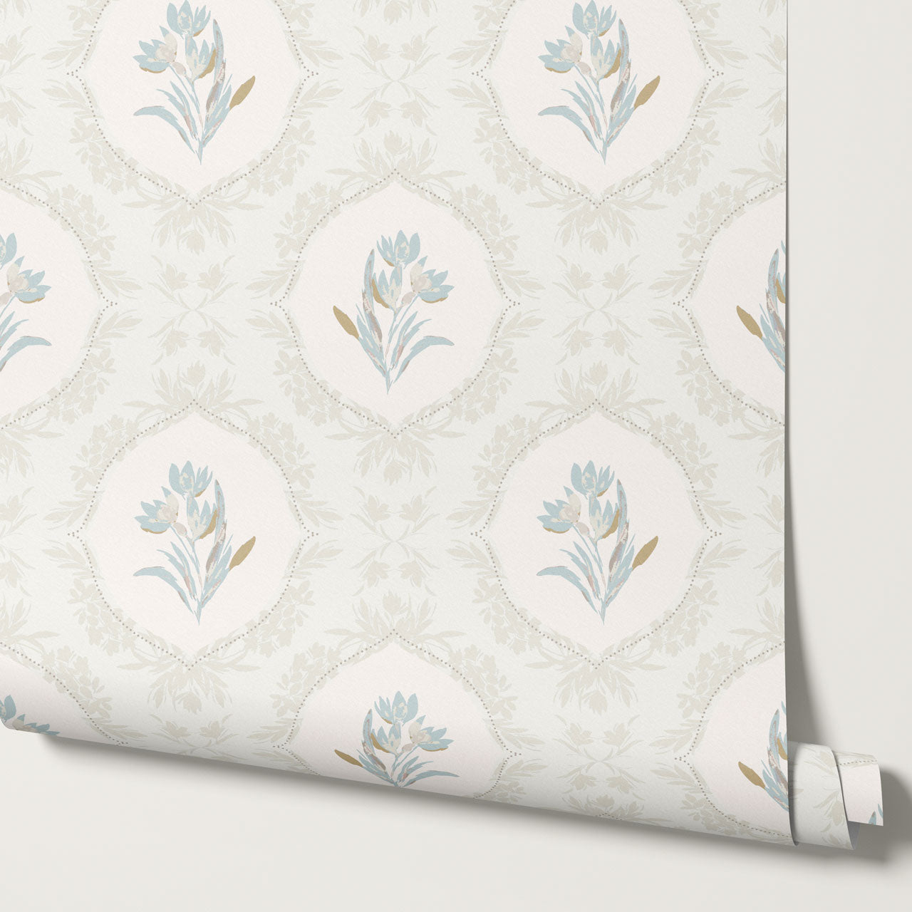 Oaklynn Baroque Blossom Blue Cream Wallpaper