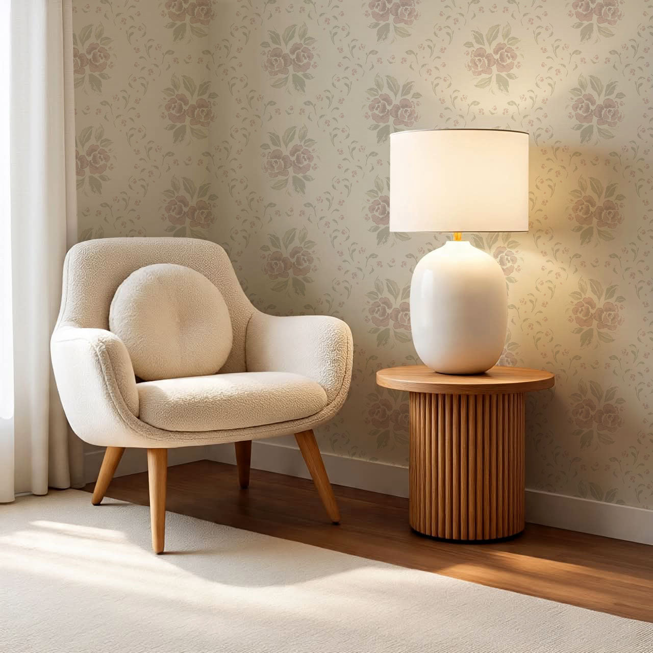 Odelia Large Bloomery Blush Cream Wallpaper