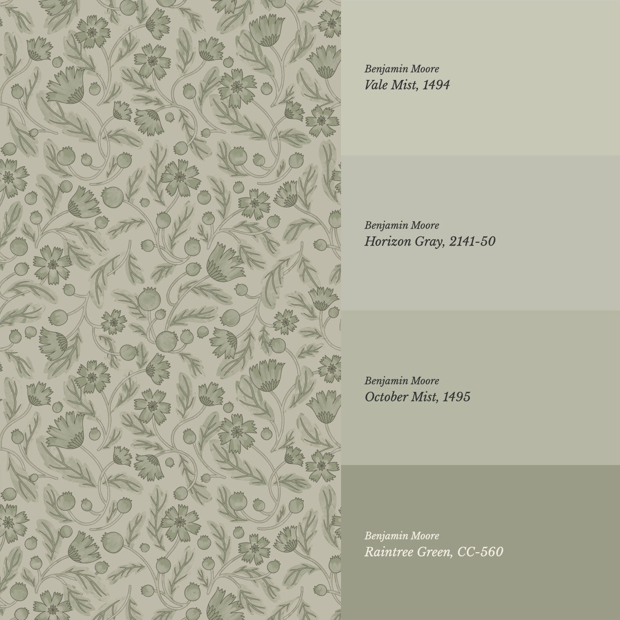 Odile Frenchie Blooms Sage Wallpaper