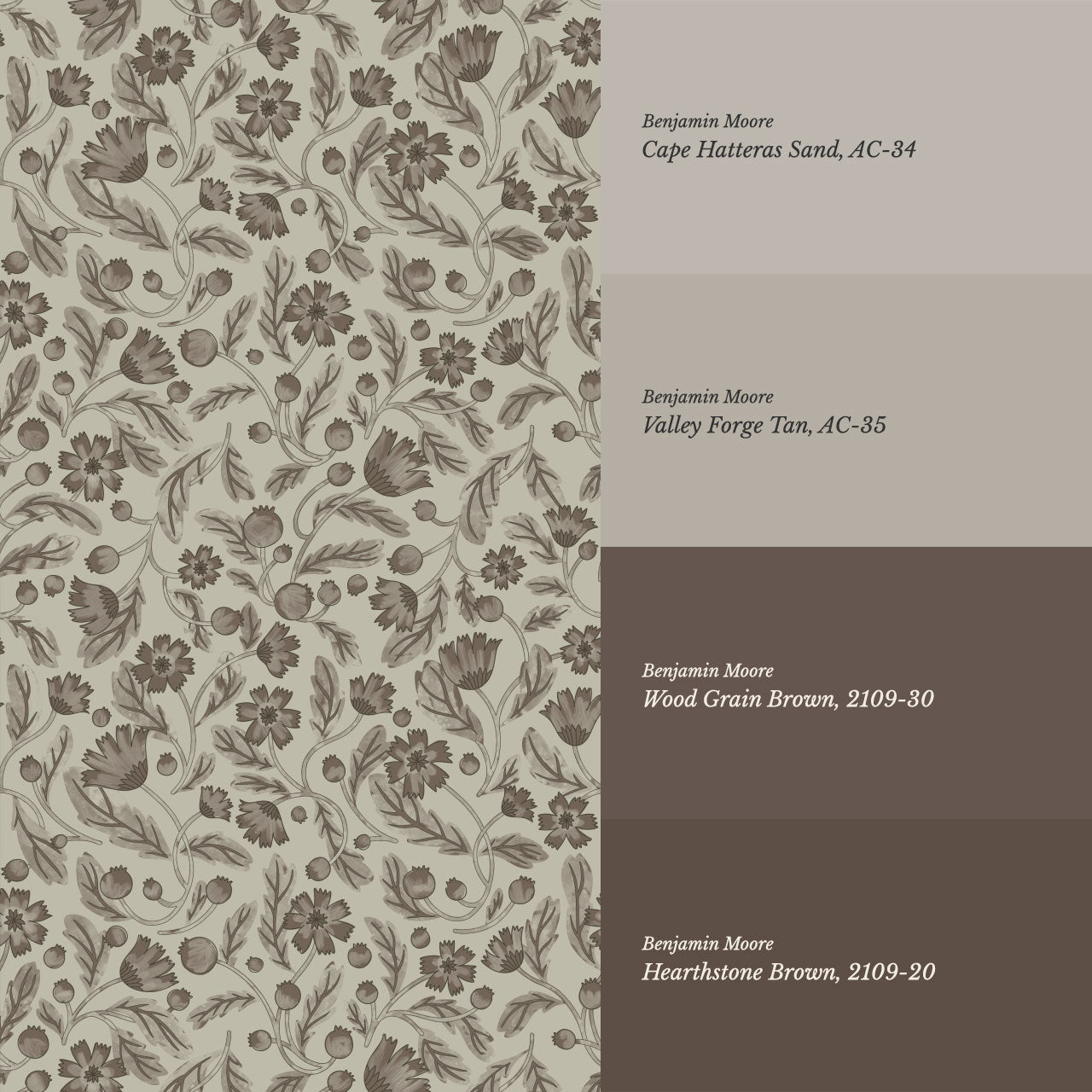 Odile Frenchie Blooms Taupe Smoke Wallpaper