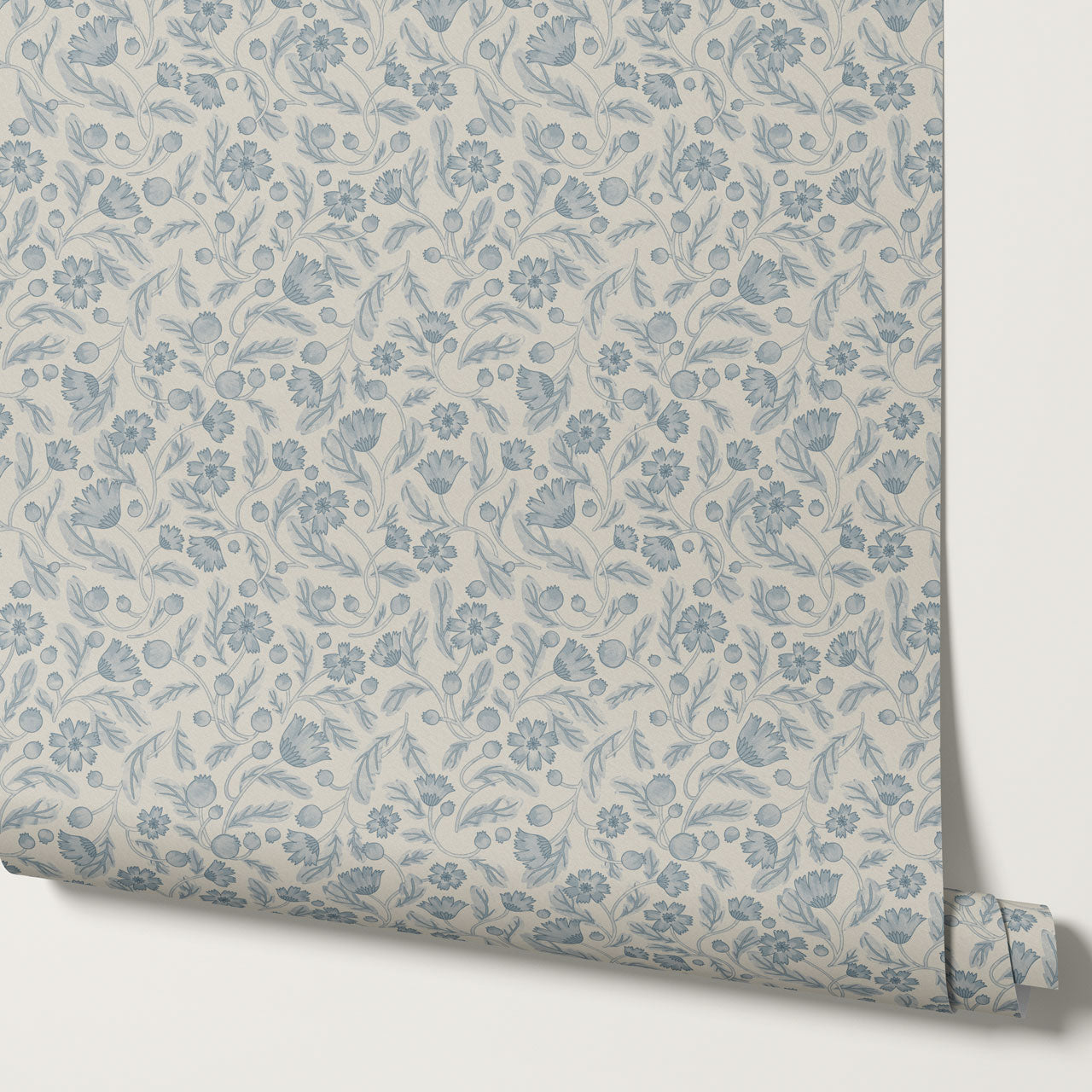 Odile Frenchie Blooms Blue Gray Wallpaper