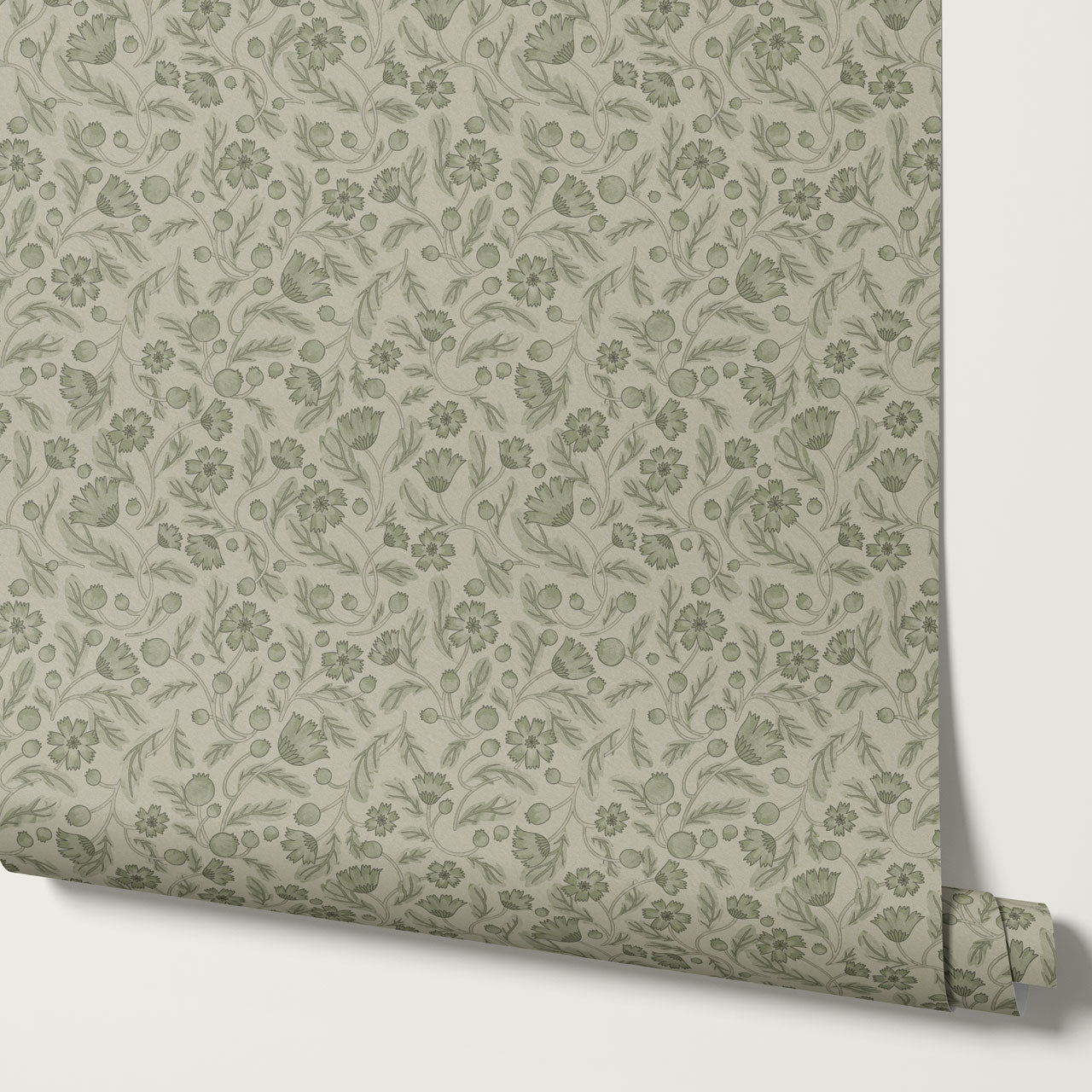 Odile Frenchie Blooms Sage Wallpaper