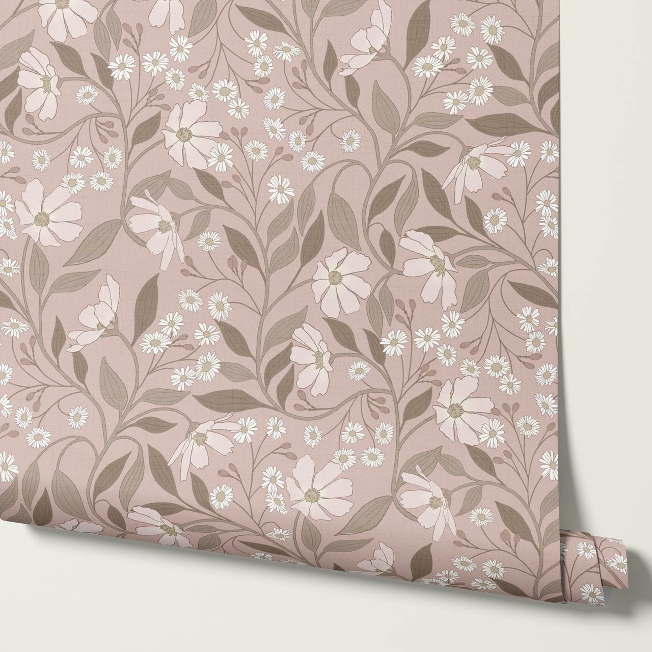 Oksana Trailing Floral Coral Wallpaper