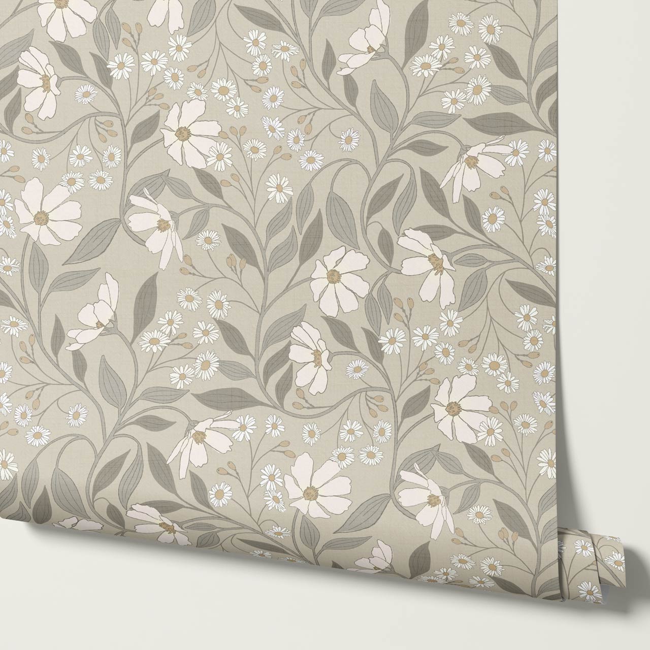 Oksana Trailing Floral Sand Gray Wallpaper