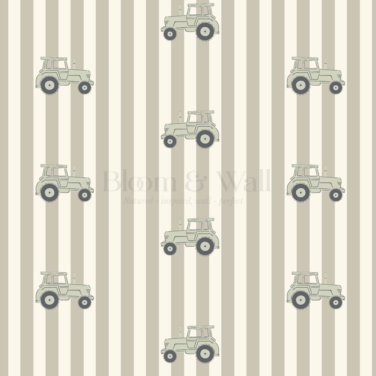 Oliver Tractors Tan Stripe Green Tractor Wallpaper