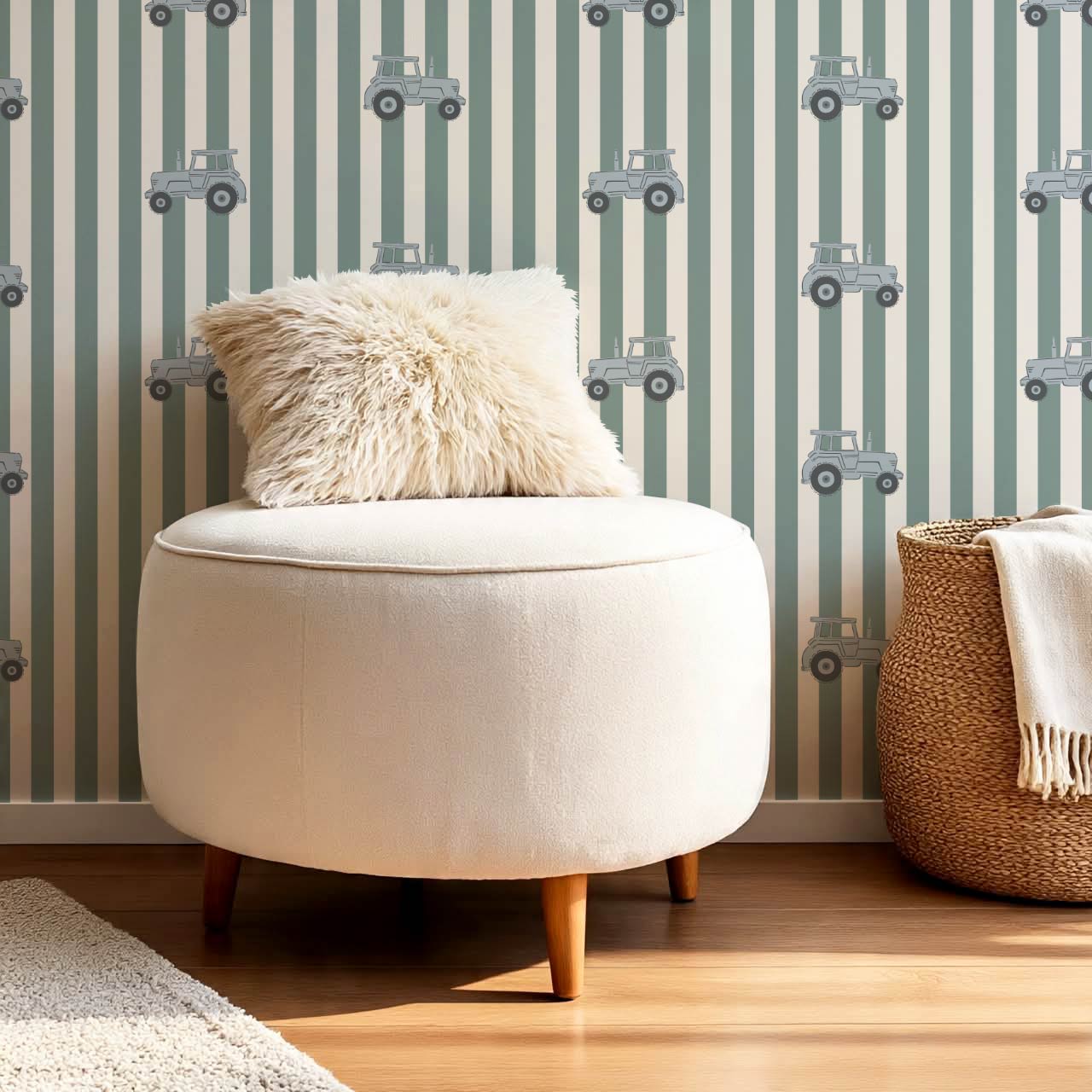 Oliver Tractors Green Stripe Blue Tractor Wallpaper