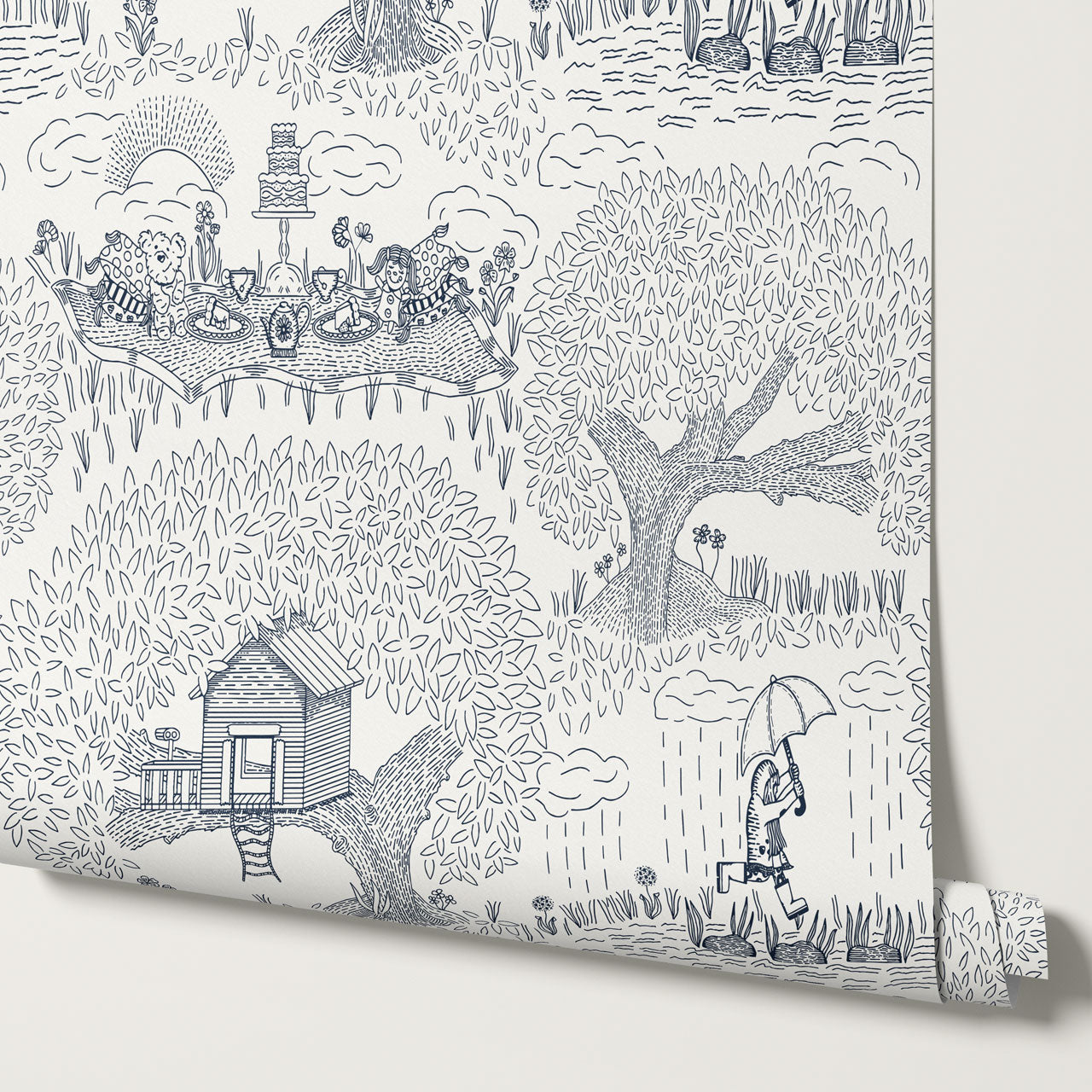 Olivia Outdoor Play Navy Wallpaper