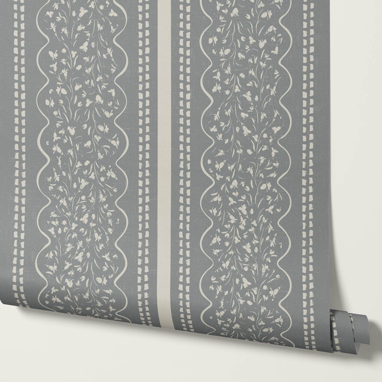 Ophelia Floral Scallop Slate Wallpaper