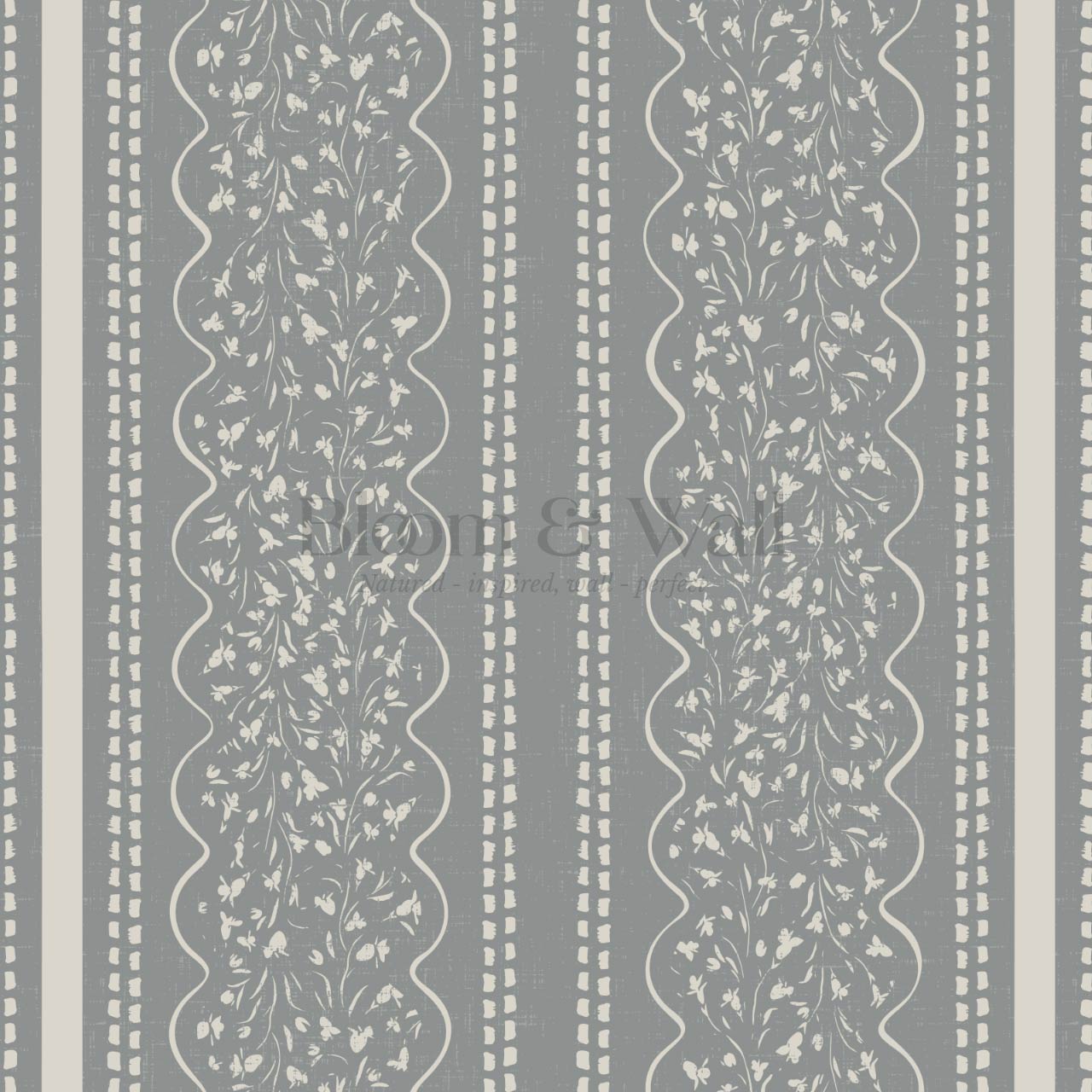 Ophelia Floral Scallop Slate Wallpaper