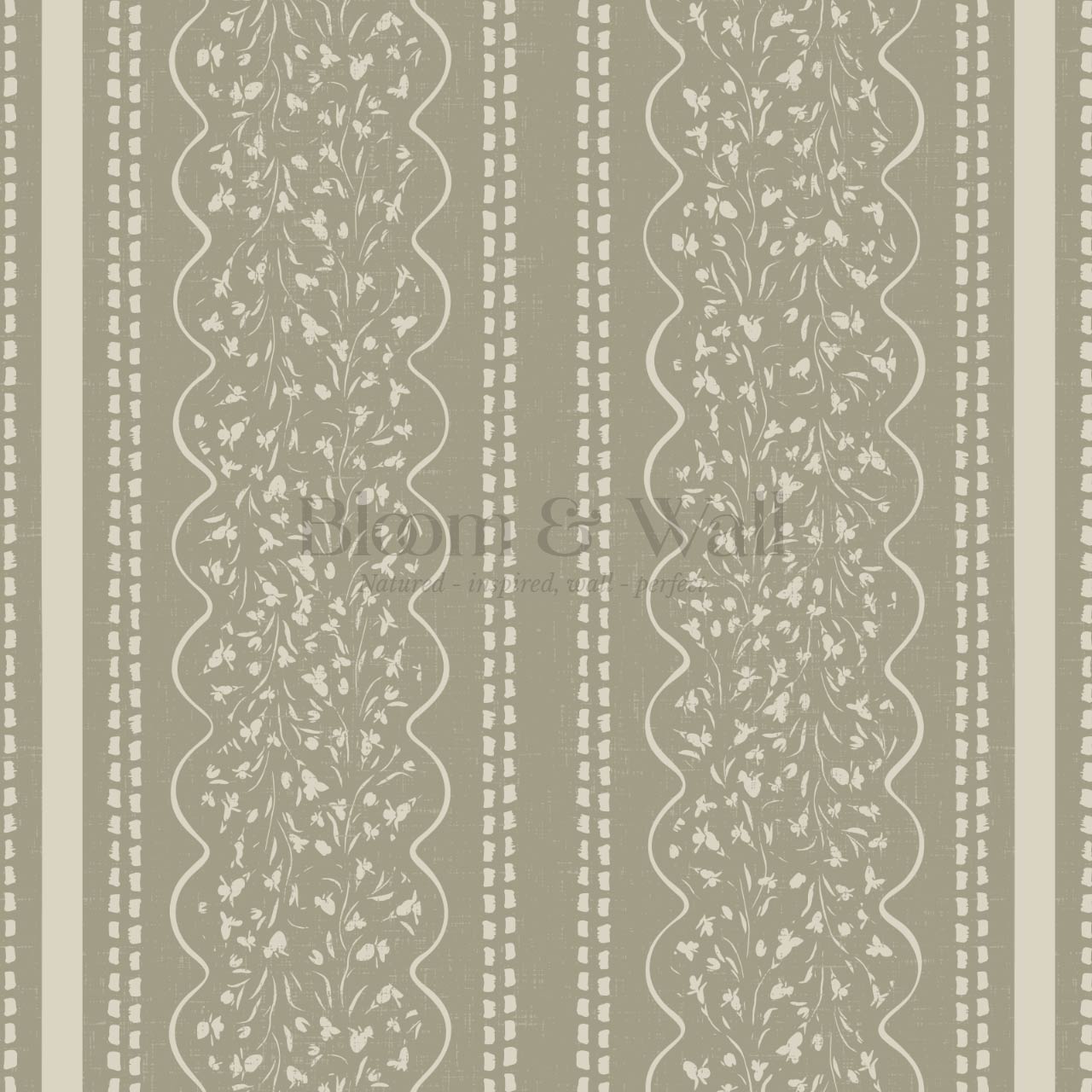 Ophelia Floral Scallop Sage Wallpaper