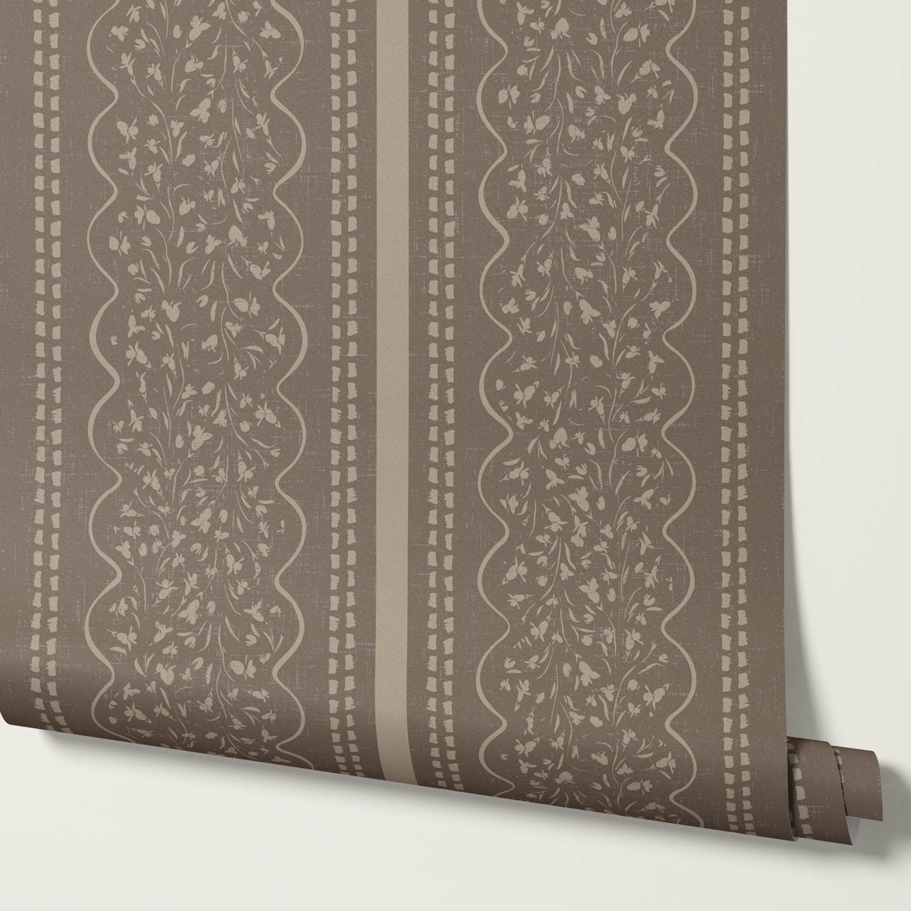 Ophelia Floral Scallop Dark Cocoa Wallpaper