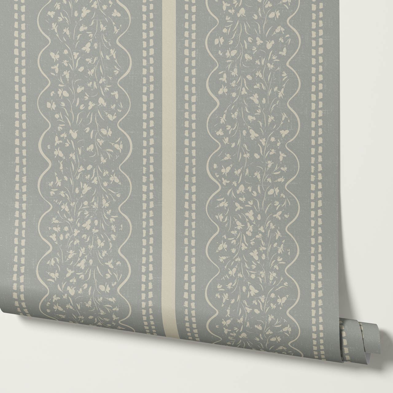 Ophelia Floral Scallop Dove Wallpaper