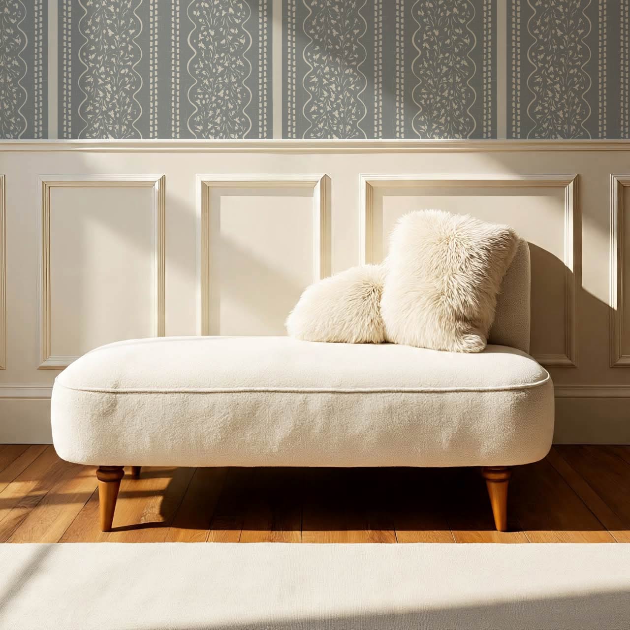 Ophelia Floral Scallop Slate Wallpaper