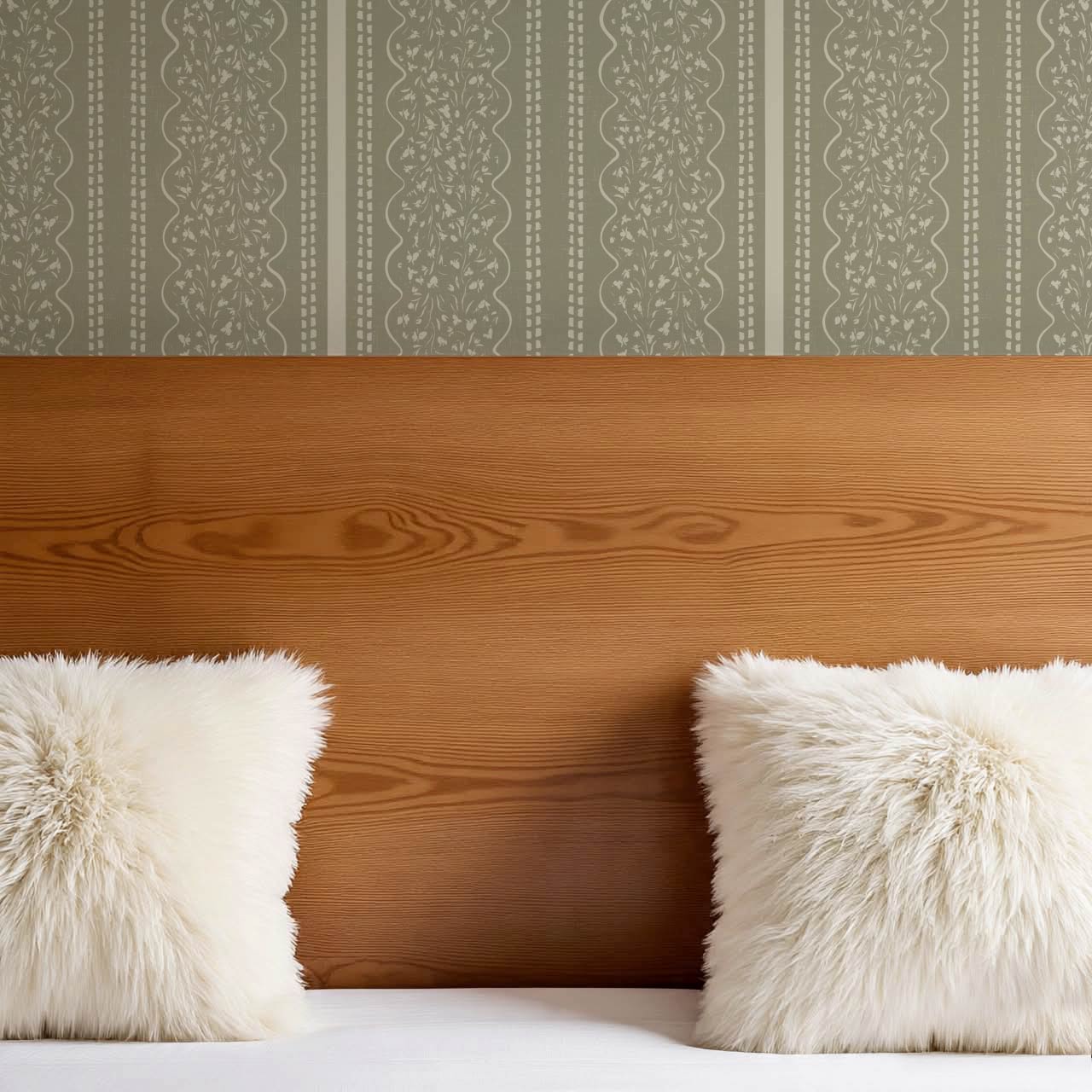 Ophelia Floral Scallop Sage Wallpaper