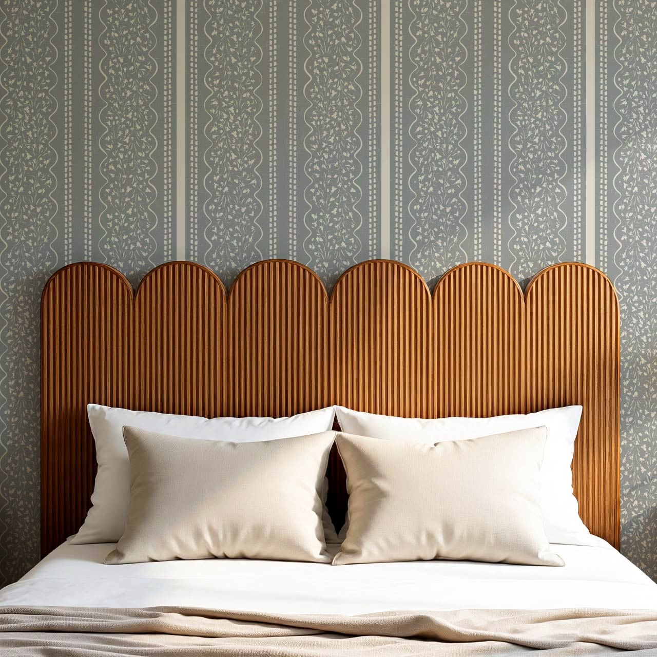 Ophelia Floral Scallop Slate Wallpaper
