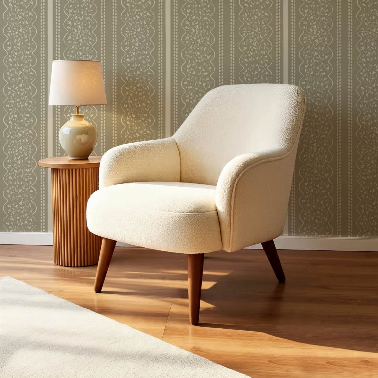 Ophelia Floral Scallop Sage Wallpaper