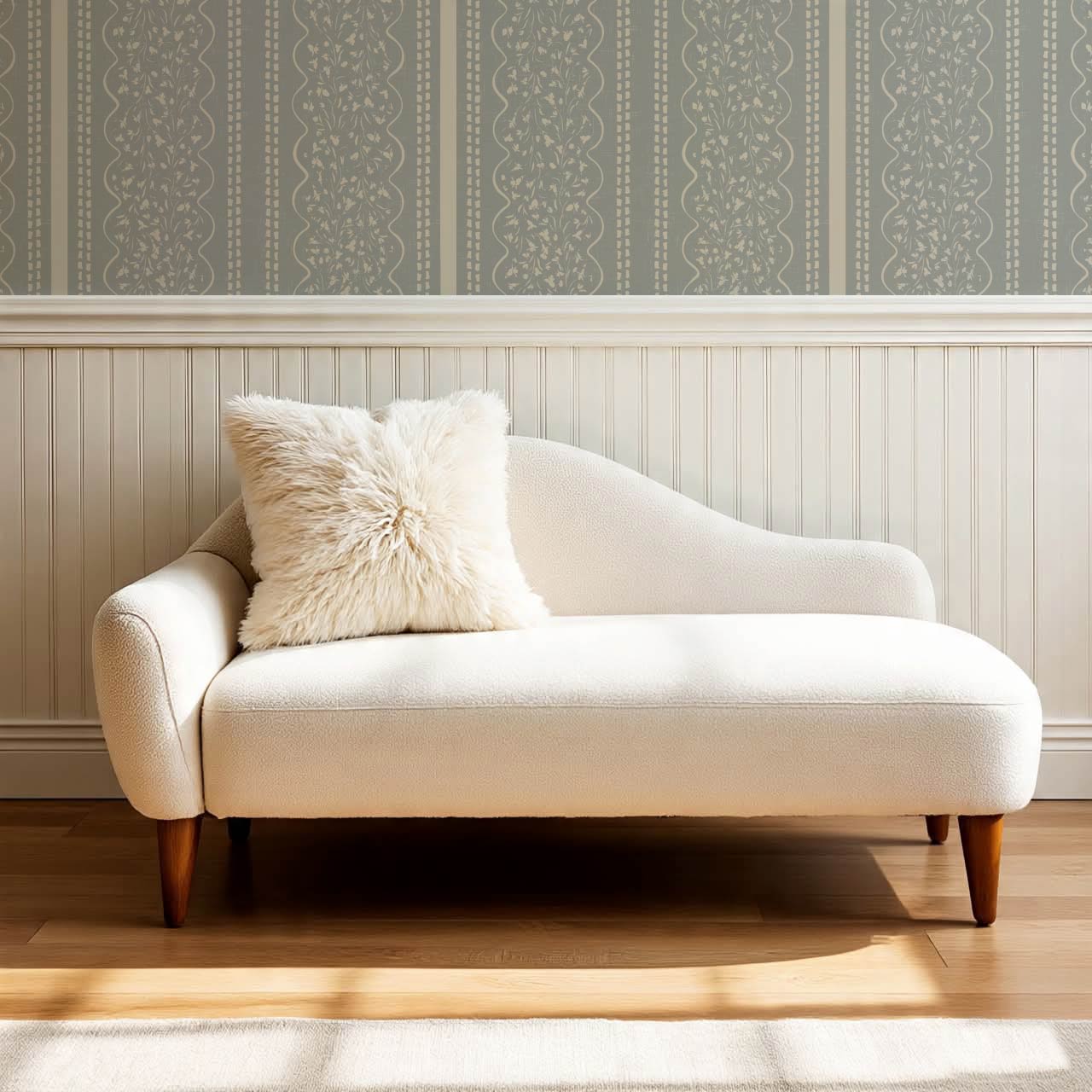 Ophelia Floral Scallop Dove Wallpaper