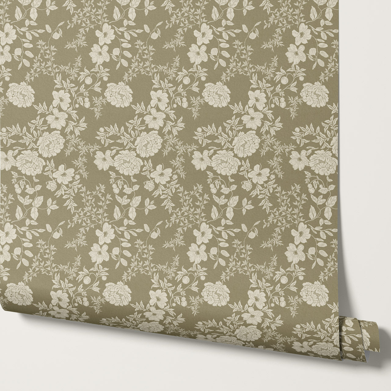 Ottilie Olive Tossed Florals Wallpaper