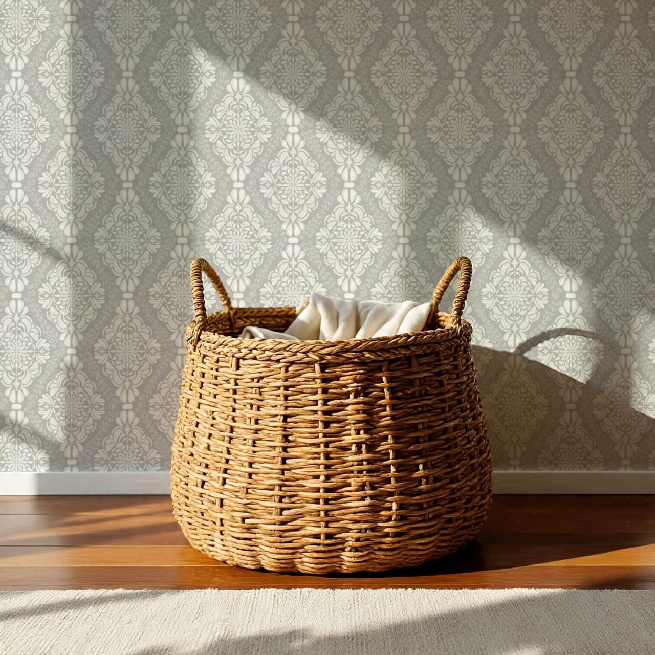 Pearl Imperial Damask Silver Wallpaper