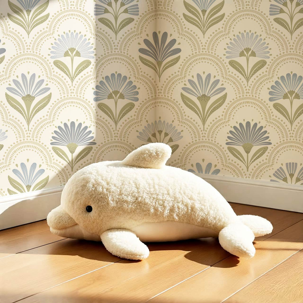 Petra Scandinavian Folk Flower Cream Beige Sky Wallpaper