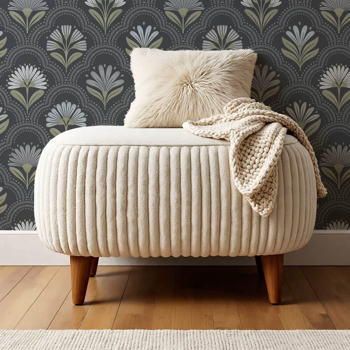 Petra Scandinavian Folk Flower Slate Sage Sky Wallpaper