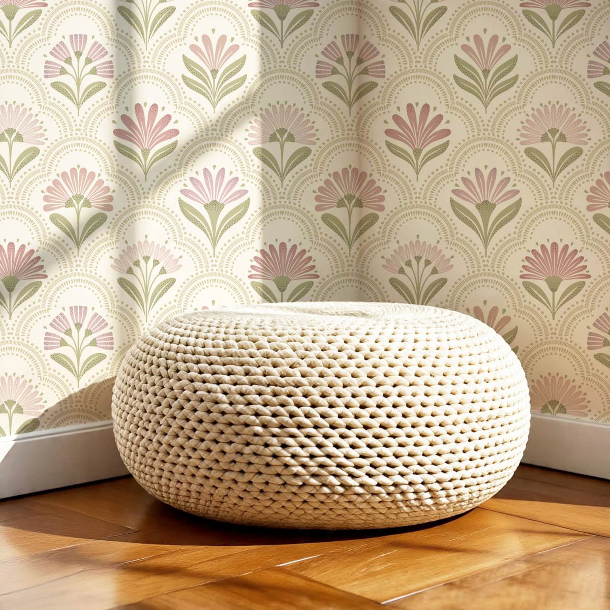 Petra Scandinavian Folk Flower Cream Blush Wallpaper