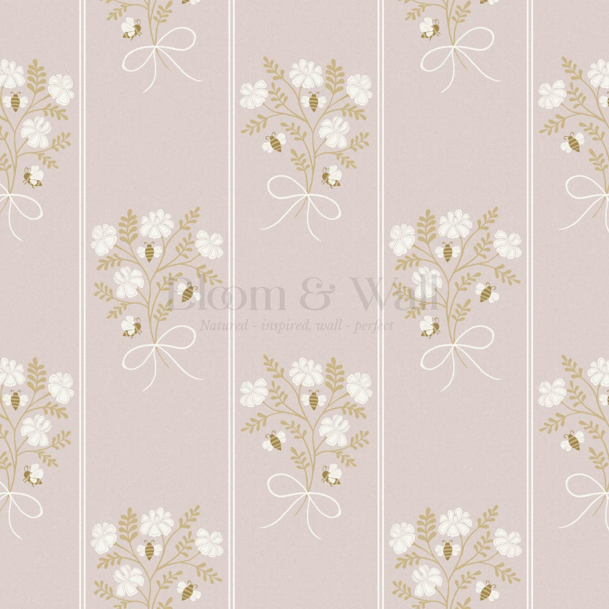 Pipa Blossom Bees Rose Dust Beige Wallpaper