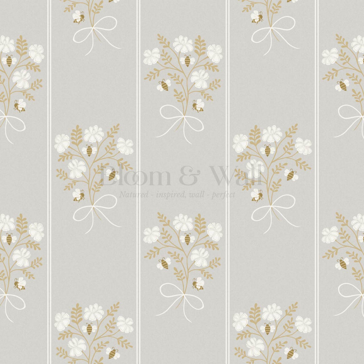 Pipa Blossom Bees Dove Gray Beige Wallpaper