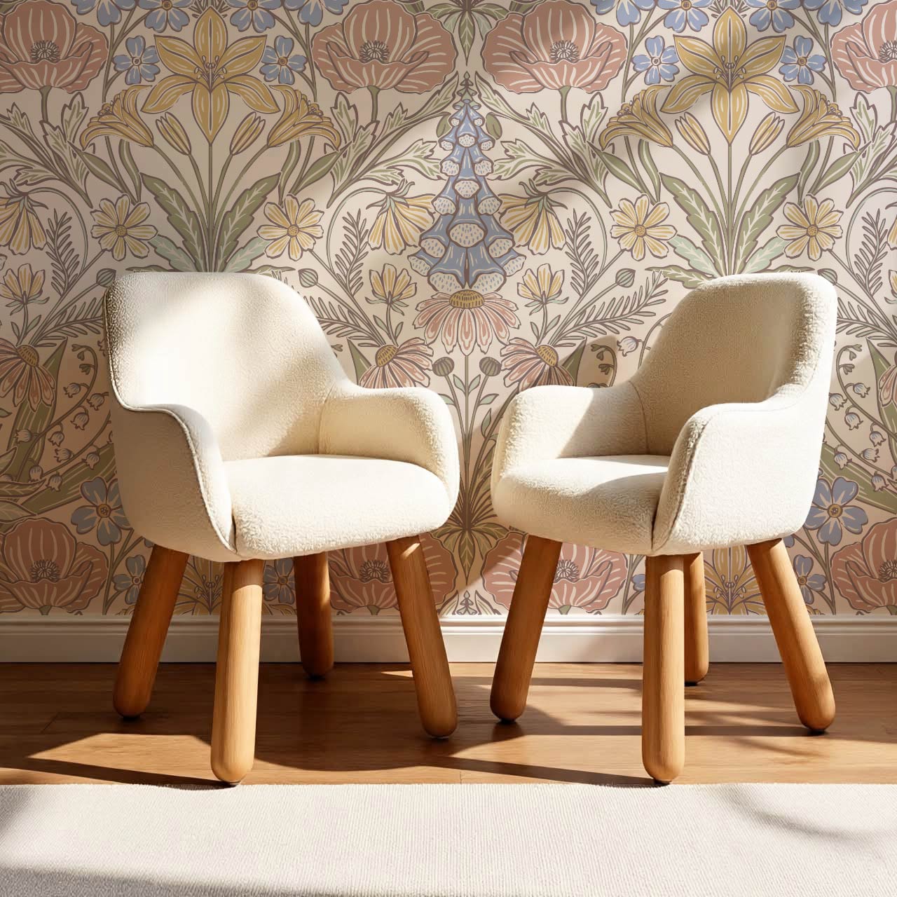 Piret Large Whispering Wildflowers Pastel Cream Wallpaper
