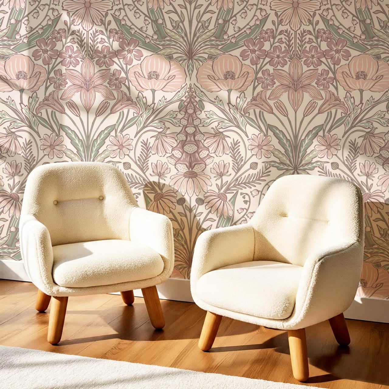 Piret Large Whispering Wildflowers Soft Blush Cream Wallpaper