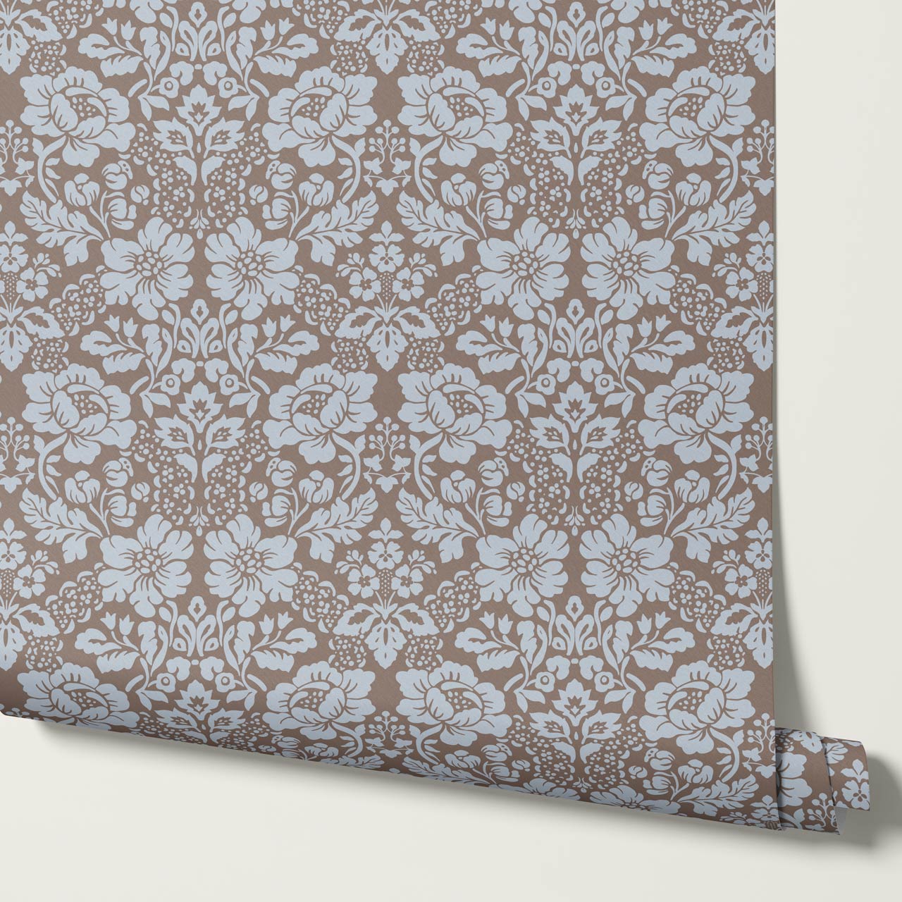 Presley Ogee Damask Cocoa Dove Wallpaper