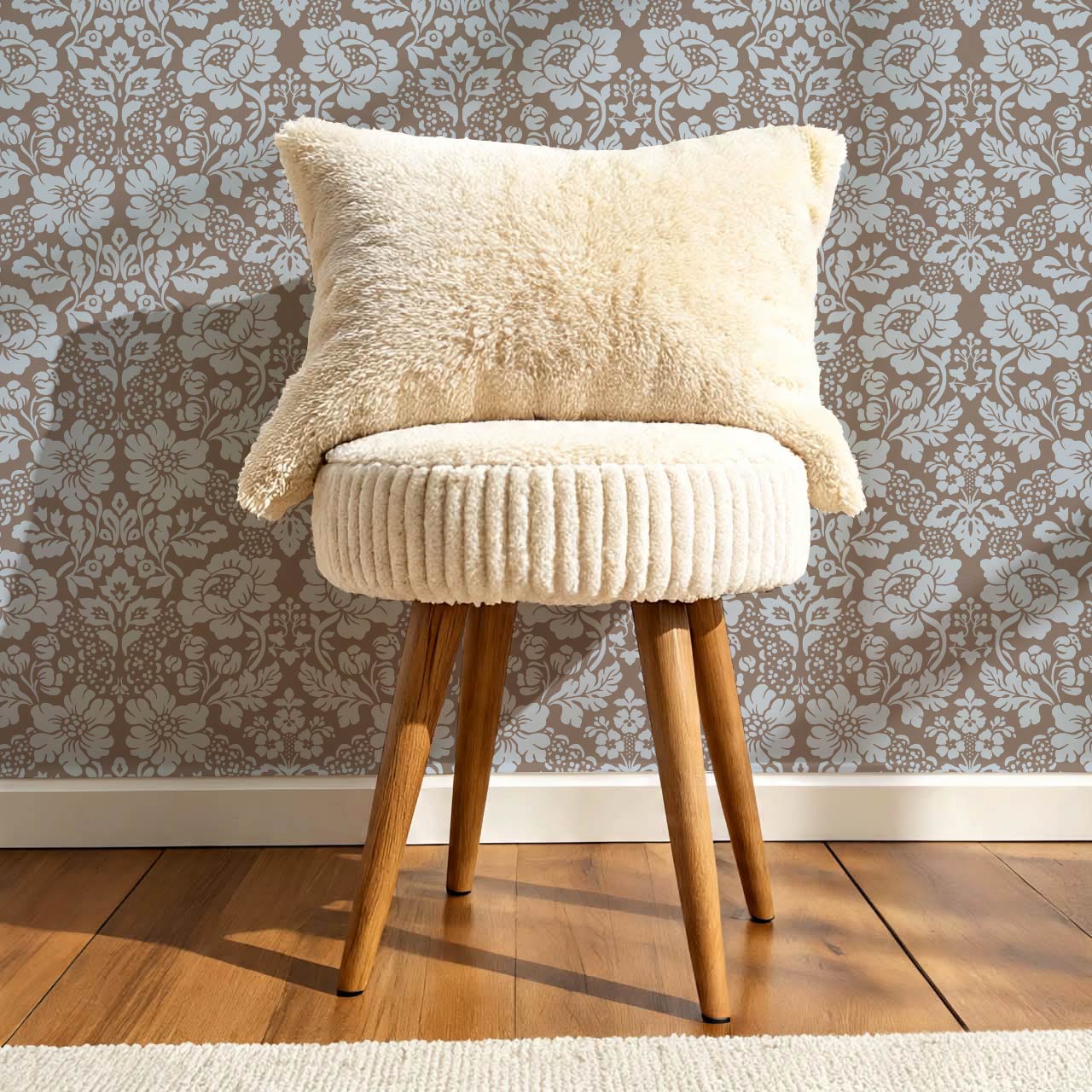 Presley Ogee Damask Cocoa Dove Wallpaper